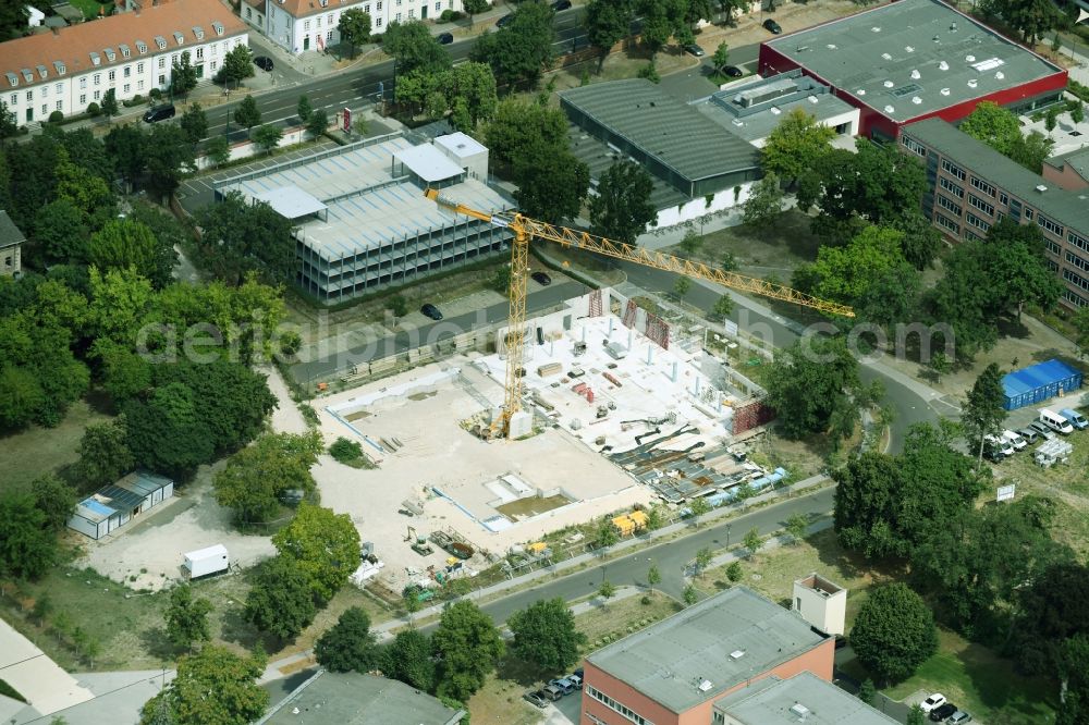 Aerial image Potsdam - Construction site for the new sports hall on corner Olympischer Weg in Potsdam in the state Brandenburg, Germany