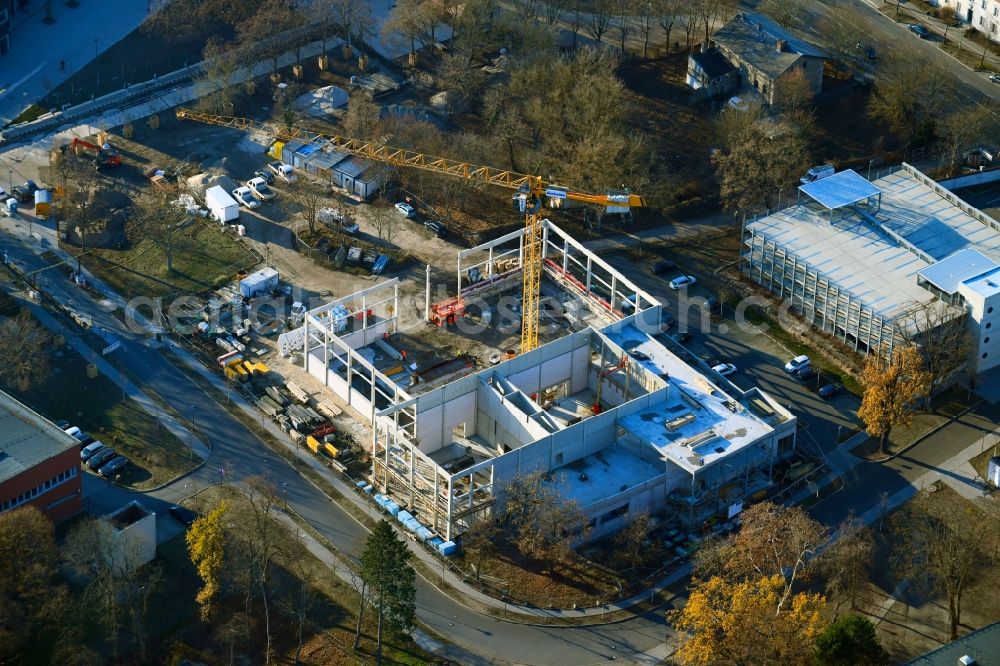 Potsdam from above - Construction site for the new sports hall on corner Olympischer Weg in Potsdam in the state Brandenburg, Germany