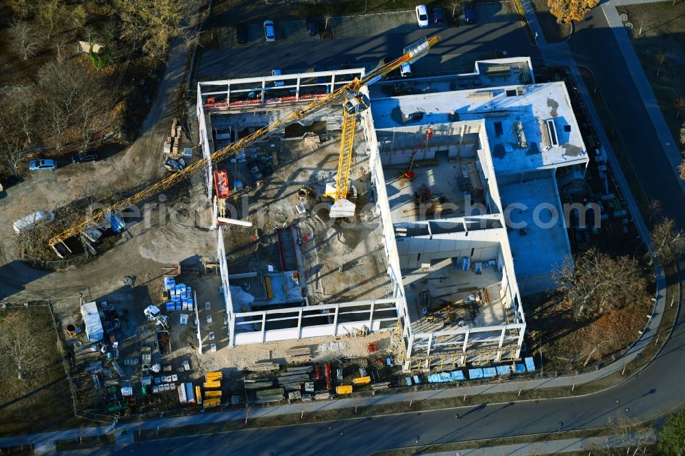 Aerial image Potsdam - Construction site for the new sports hall on corner Olympischer Weg in Potsdam in the state Brandenburg, Germany