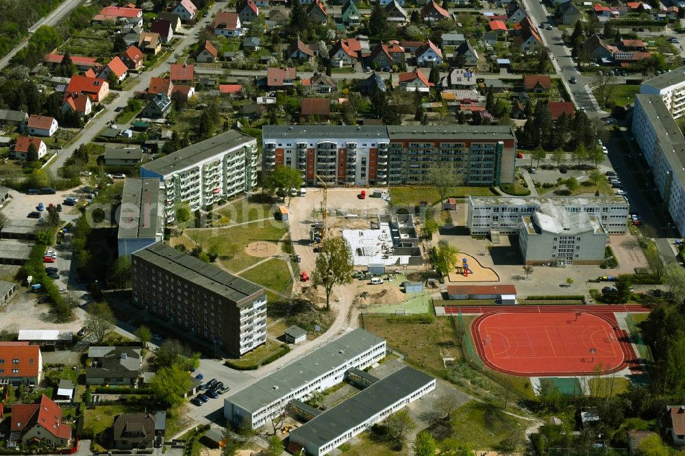 Aerial image Templin - Construction site for the new construction of the gymnasium and sports hall at the Egelpfuhl School in Templin in the state Brandenburg, Germany