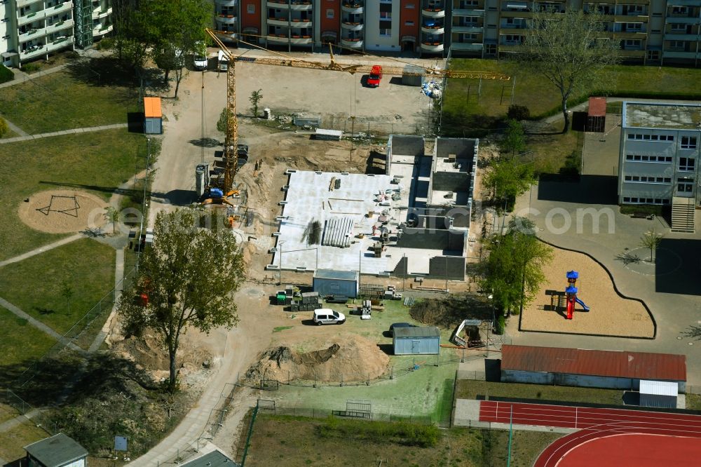 Aerial image Templin - Construction site for the new construction of the gymnasium and sports hall at the Egelpfuhl School in Templin in the state Brandenburg, Germany