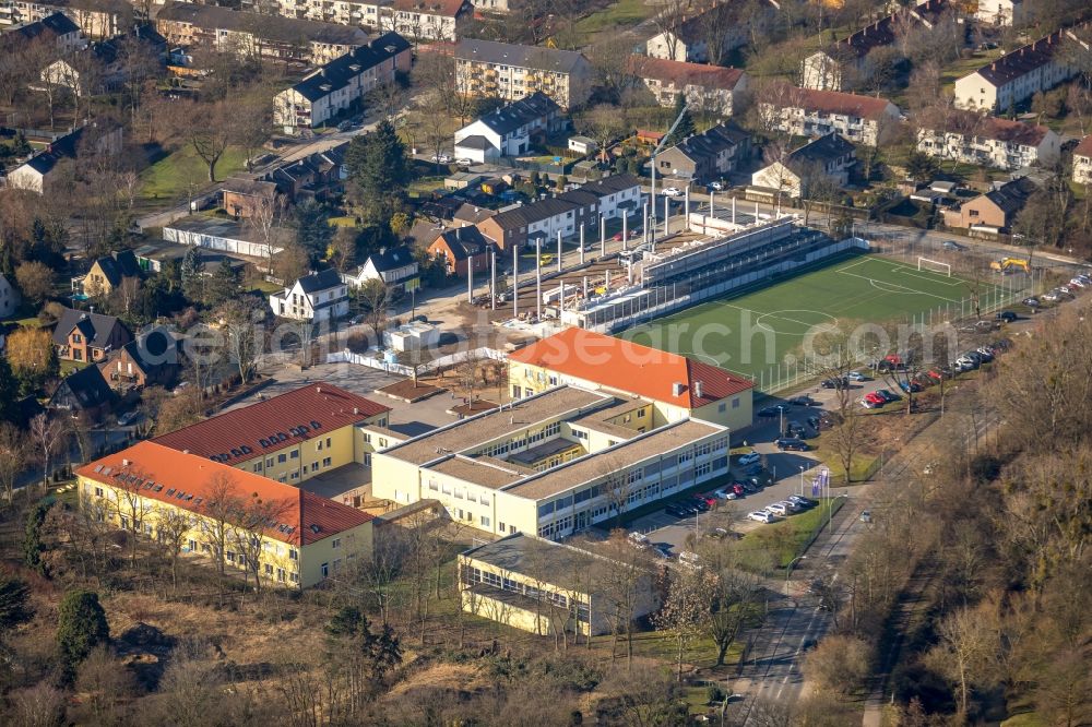 Duisburg from above - Construction site for the new sports hall of St. George's - The British International School Duisburg-Duesseldorf Am Neuen Angerbach in Duisburg in the state North Rhine-Westphalia, Germany