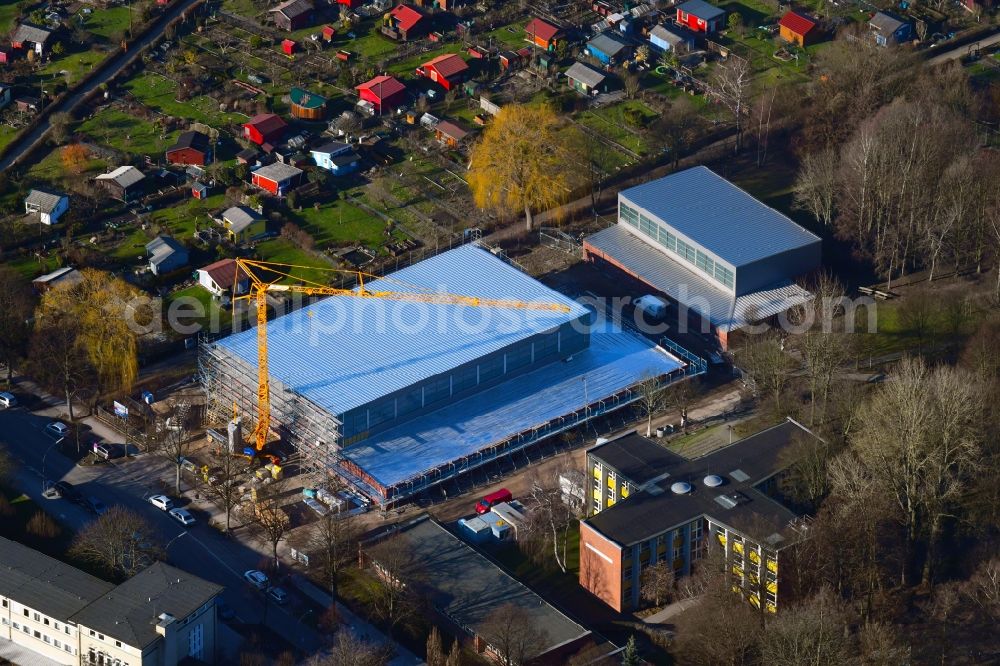 Hamburg from the bird's eye view: Construction site for the new sports hall on Horner Weg in Hamburg, Germany