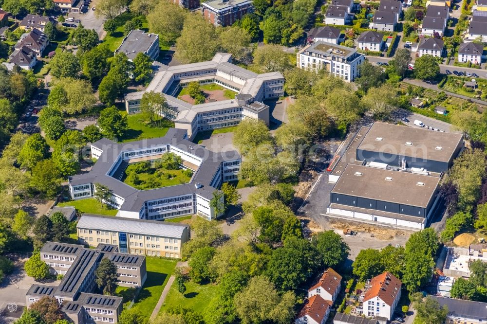 Dortmund from above - Construction site for the new sports hall on Kuithanstrasse at the Kreuzstrasse school center in Dortmund at Ruhrgebiet in the state North Rhine-Westphalia, Germany