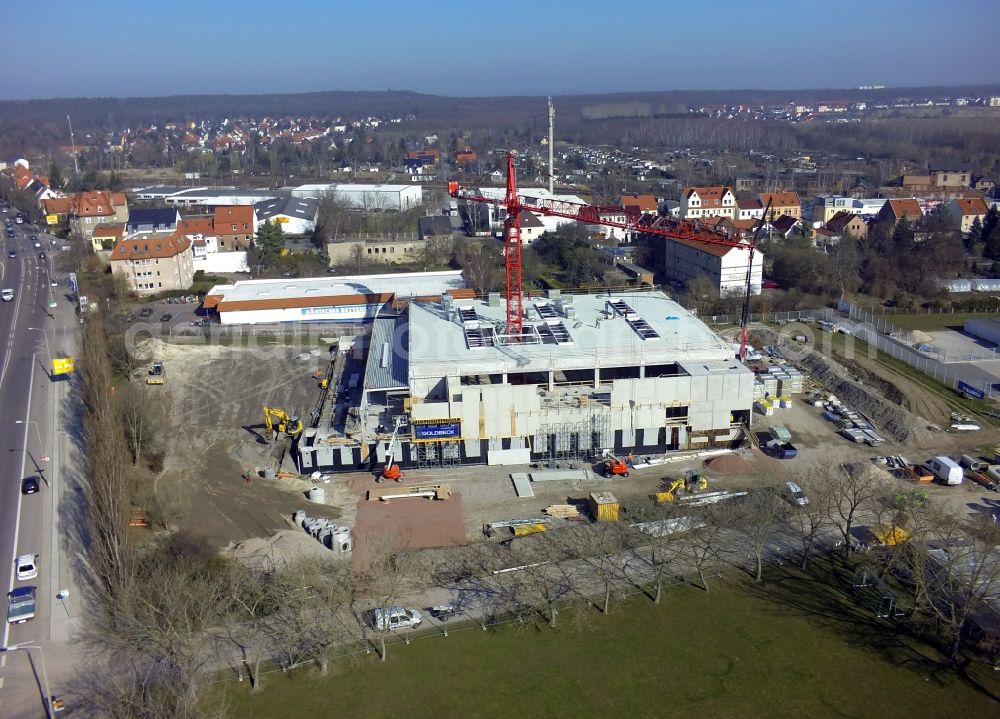 Aerial photograph Halle / Saale - Construction site to build a new sports hall at the Nietlebener street of the New Town in Halle (Saale) in Saxony-Anhalt