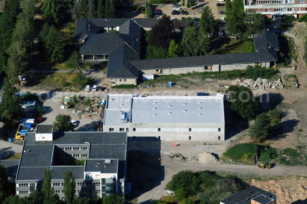 Aerial image Berlin - Construction site for the new sports hall on Poelnitzweg - Wiltbergstrasse in Berlin, Germany