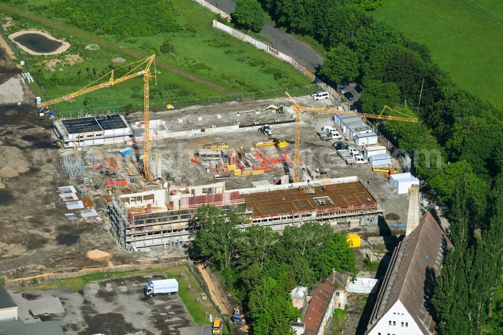 Aerial photograph Dresden - Construction site for the new sports hall of Trainingszentrum in Sportpark Ostra in the district Friedrichstadt in Dresden in the state Saxony, Germany