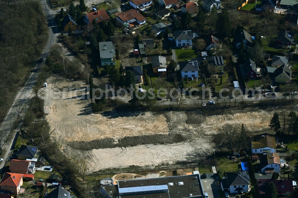 Berlin from above - Construction site for the new sports hall Typensporthalle (TSH) on street Heerstrasse - Bergedorfer Strasse in the district Kaulsdorf in Berlin, Germany