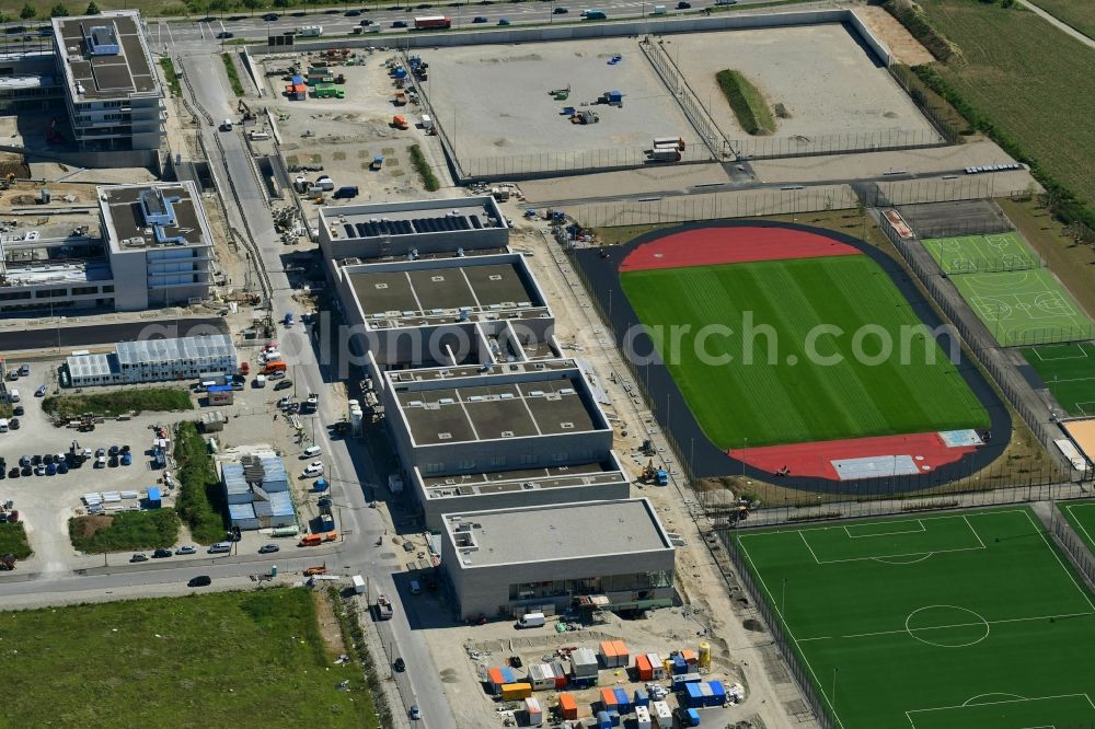 Aerial image München - Construction site for the construction of a sports park with sports fields and sports halls in Munich in the state of Bavaria, Germany