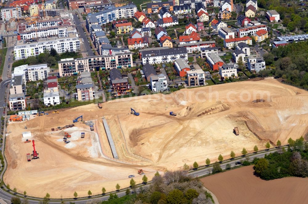 Aerial image Frankfurt am Main - Construction site for the new sports park at the K820 in the district Preungesheim in Frankfurt in the state Hesse