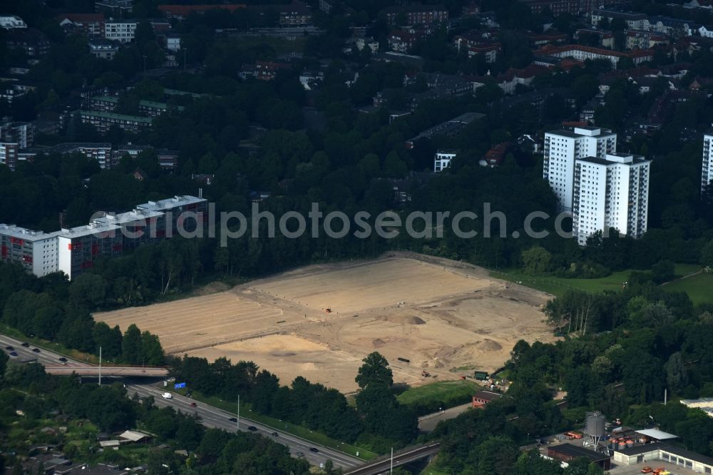 Hamburg from the bird's eye view: Construction site to build a new sports ground ensemble of Bahrenfelder sports club from 1919 e.V. in Hamburg