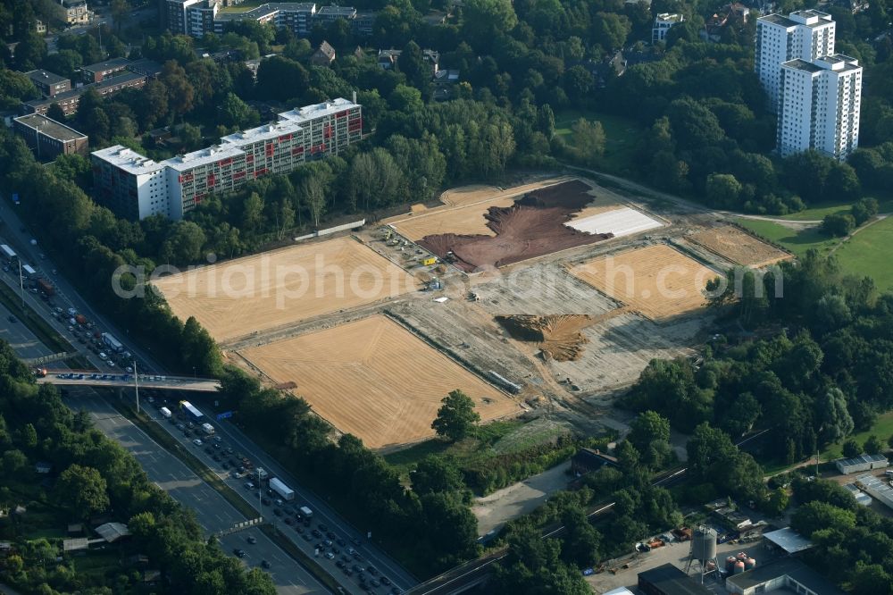 Aerial photograph Hamburg - Construction site to build a new sports ground ensemble of Bahrenfelder sports club from 1919 e.V. in Hamburg