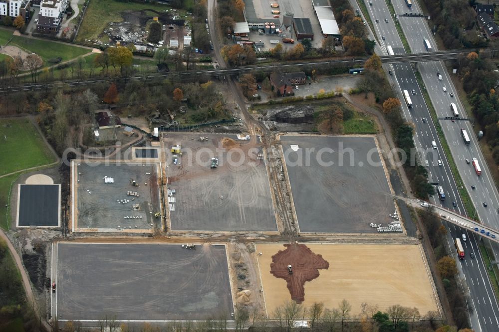 Aerial photograph Hamburg - Construction site to build a new sports ground ensemble of Bahrenfelder sports club from 1919 e.V. in Hamburg