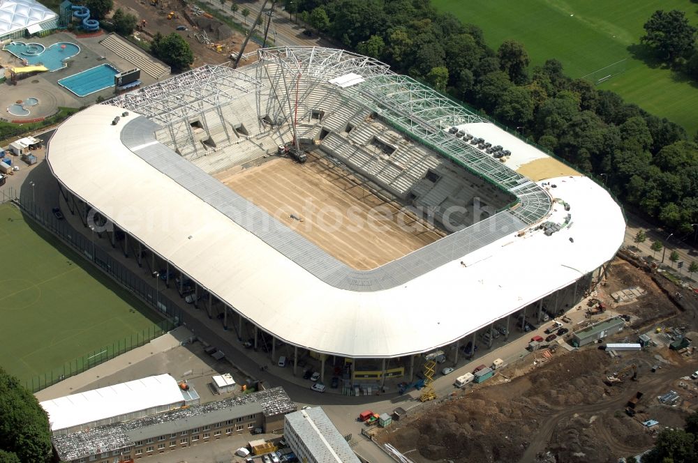 Dresden from the bird's eye view: Construction view of the stadium in Dresden in the state Saxony. The football stadium had to Lennéstreet over time the name of Rudolf-Harbig-Stadion, Dynamo Stadium and Gluecksgas Stadium