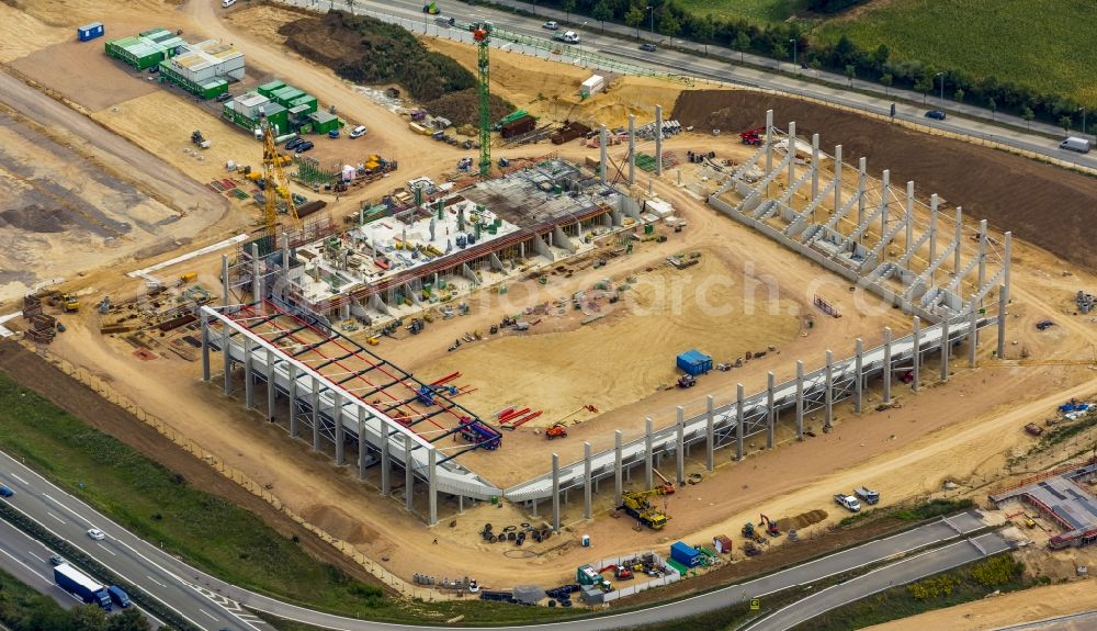 Regensburg from above - Construction site to build a new stadium Continental Arena in Regensburg in Bavaria. Built by the general contractor BAM Sports GmbH Sports facility has been constructed under the project control by the consulting firm Ernst & Young Real Estate GmbH designed by the architectural office Albert Speer & Partner (AS & P)