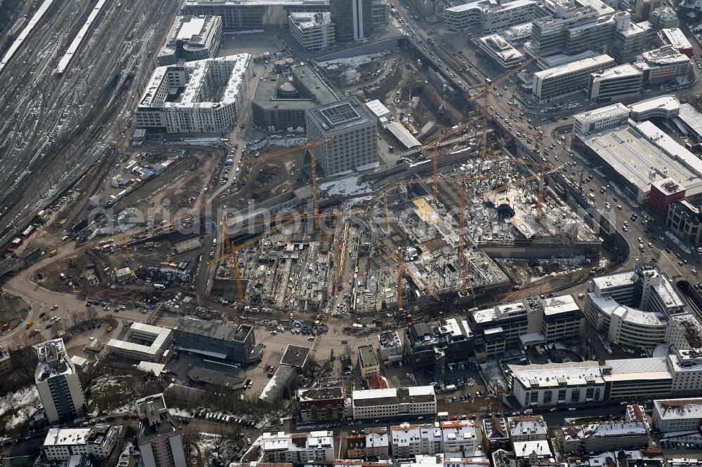 Stuttgart from the bird's eye view: Construction site for the new building of the community center and shopping center Milaneo the center of Stuttgart in Baden-Württemberg BW