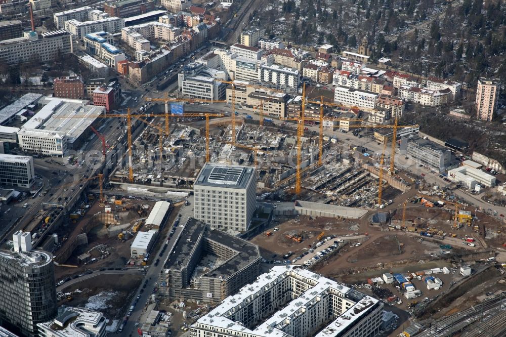 Aerial photograph Stuttgart - Construction site for the new building of the community center and shopping center Milaneo the center of Stuttgart in Baden-Württemberg BW