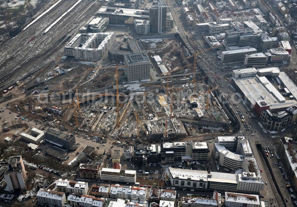 Stuttgart from above - Construction site for the new building of the community center and shopping center Milaneo the center of Stuttgart in Baden-Württemberg BW