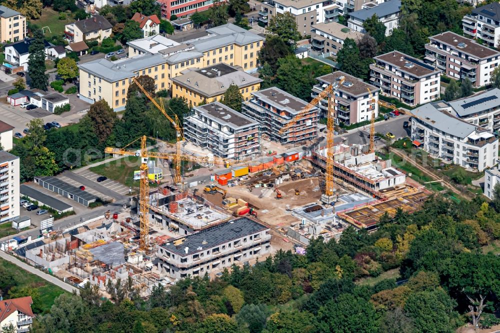 Aerial photograph Schopfheim - Construction site for the city villa - multi-family residential building on Eisweier in Schopfheim in the state Baden-Wurttemberg, Germany