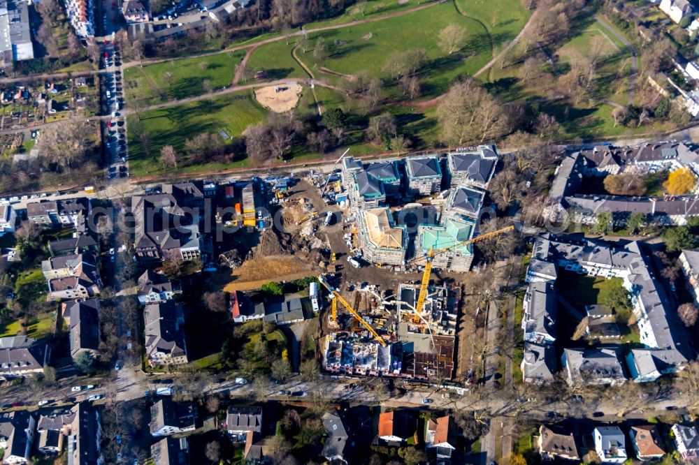 Aerial image Bochum - Construction site for the city villa - multi-family residential building on Wielandstrasse - Herderallee - Lessingstrasse in the district Grumme in Bochum in the state North Rhine-Westphalia, Germany