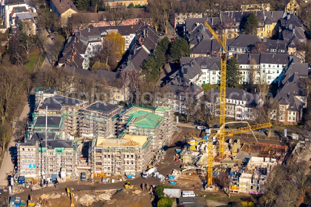 Bochum from above - Construction site for the city villa - multi-family residential building on Wielandstrasse - Herderallee - Lessingstrasse in the district Grumme in Bochum in the state North Rhine-Westphalia, Germany