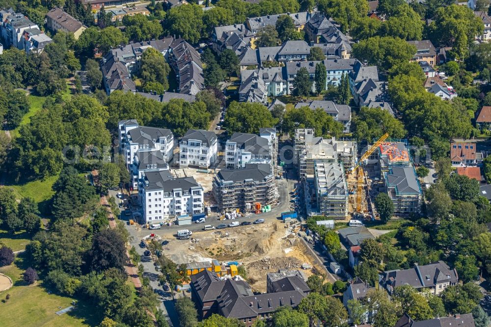 Bochum from above - Construction site for the city villa - multi-family residential building in the Dichterviertel on Wielandstrasse - Herderallee - Lessingstrasse in the district Grumme in Bochum in the state North Rhine-Westphalia, Germany