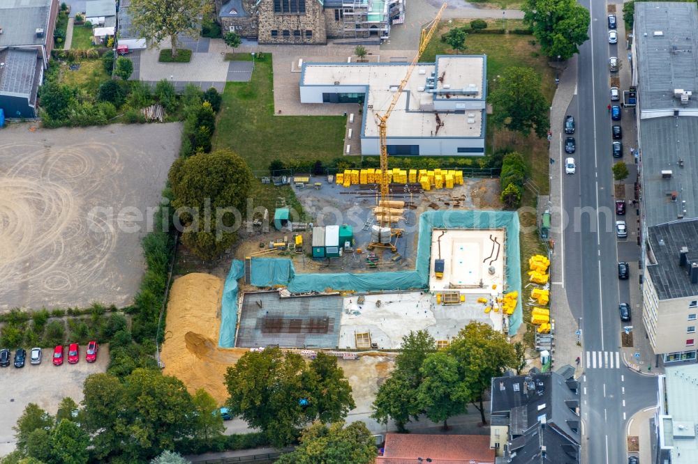 Velbert from the bird's eye view: Construction site for the new building of a life care of the hospice on Oststrasse corner Kurze Strasse in Velbert in the state North Rhine-Westphalia, Germany