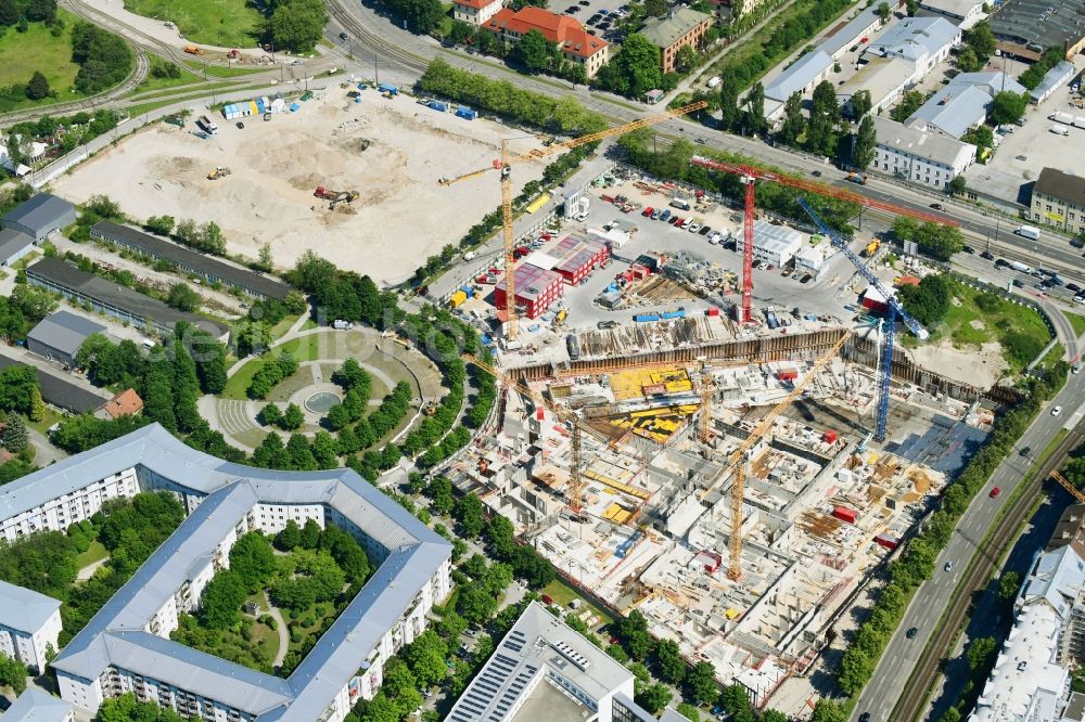 München from above - Construction site for the new building eines Strafjustizzentrum on Schwere-Reiter-Strasse - Emma-Ihrer-Strasse - Anita-Augspurg-Allee in Munich in the state Bavaria, Germany