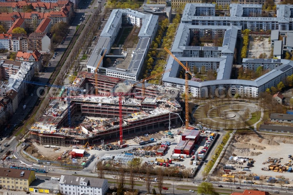 Aerial photograph München - Construction site for the new building eines Strafjustizzentrum on Schwere-Reiter-Strasse - Emma-Ihrer-Strasse - Anita-Augspurg-Allee in Munich in the state Bavaria, Germany