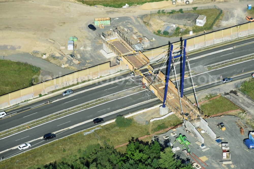 Markkleeberg from above - Construction of road bridge ueber die Bundesstrasse B2 in Markkleeberg in the state Saxony