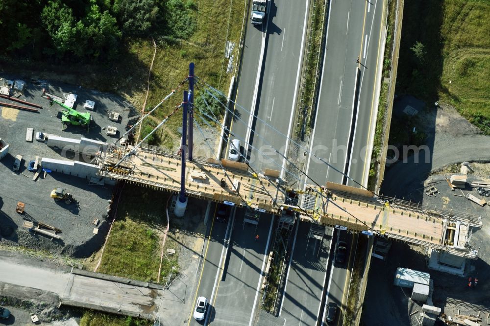 Markkleeberg from above - Construction of road bridge ueber die Bundesstrasse B2 in Markkleeberg in the state Saxony