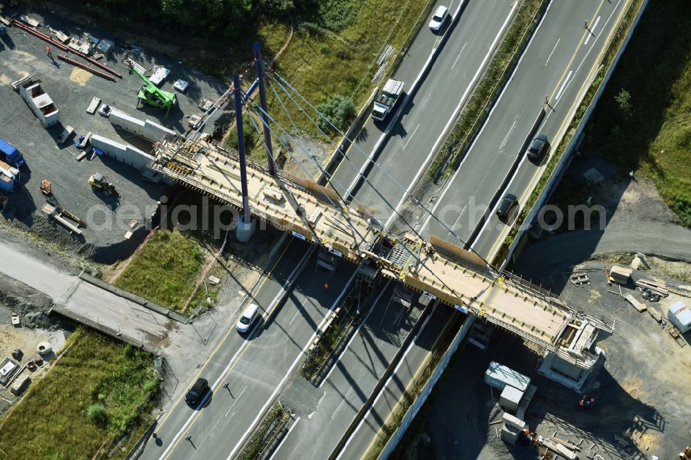 Markkleeberg from the bird's eye view: Construction of road bridge ueber die Bundesstrasse B2 in Markkleeberg in the state Saxony