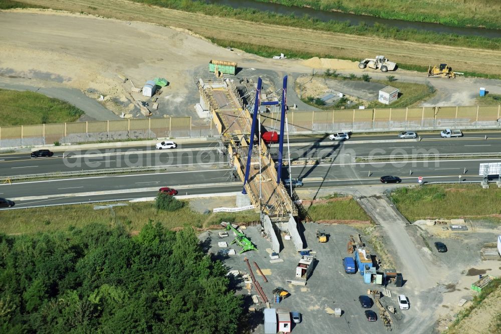 Aerial photograph Markkleeberg - Construction of road bridge ueber die Bundesstrasse B2 in Markkleeberg in the state Saxony