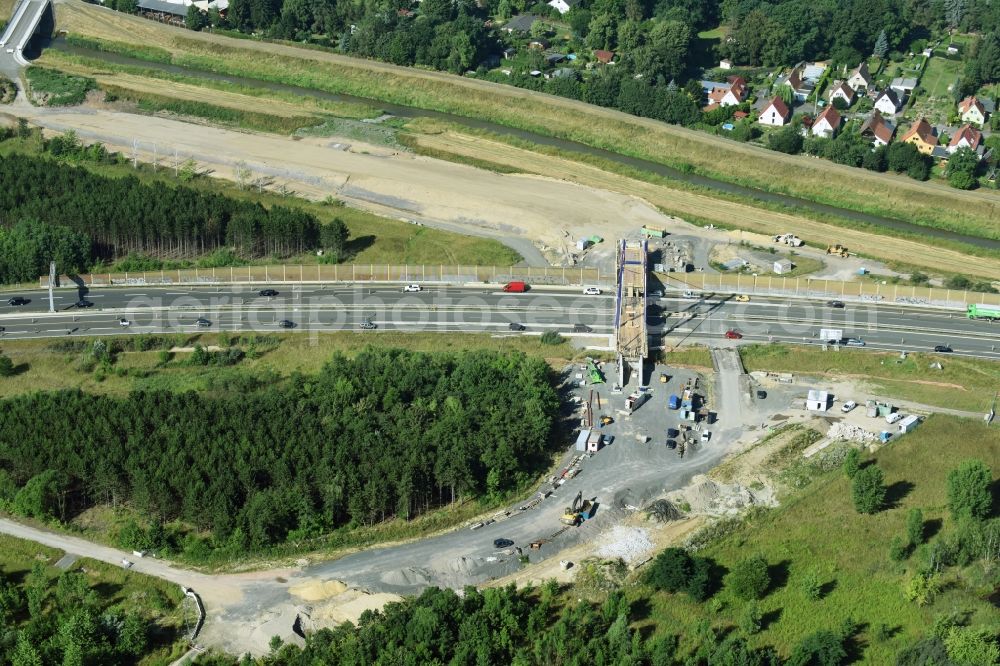 Markkleeberg from above - Construction of road bridge ueber die Bundesstrasse B2 in Markkleeberg in the state Saxony