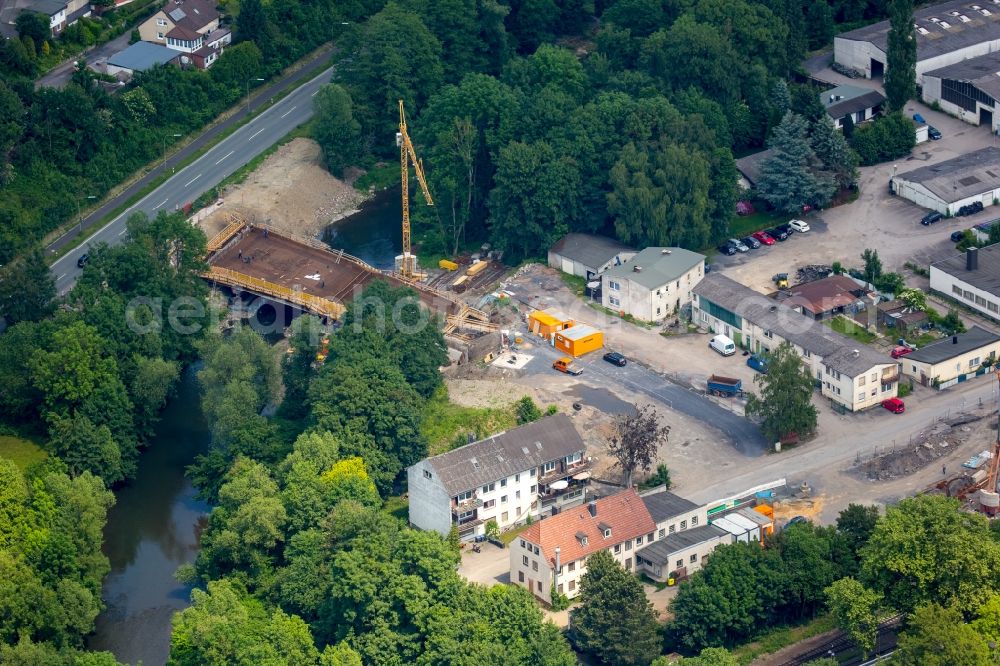 Aerial photograph Arnsberg - Construction for the new building of the road bridge over the Ruhr at the B229 in Arnsberg in North Rhine-Westphalia