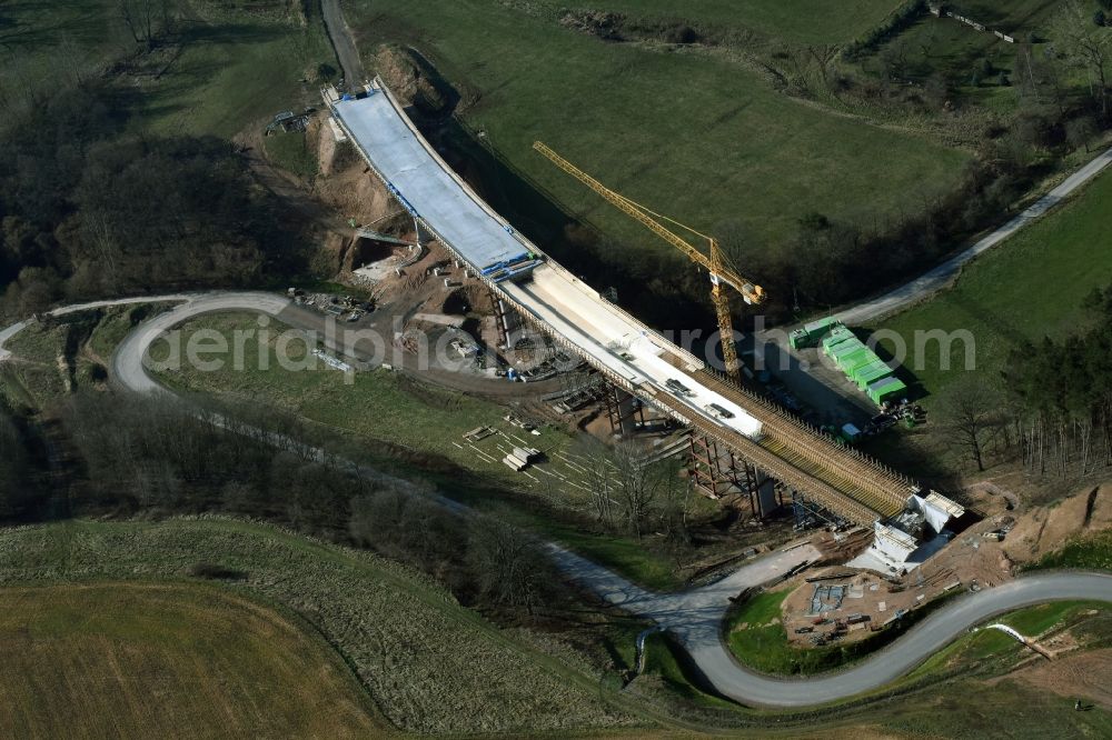 Bad Salzungen from above - Construction of road bridge Bruecke about Leimbachtal (BW 5) of B 62 OU local bypass in Bad Salzungen in the state Thuringia