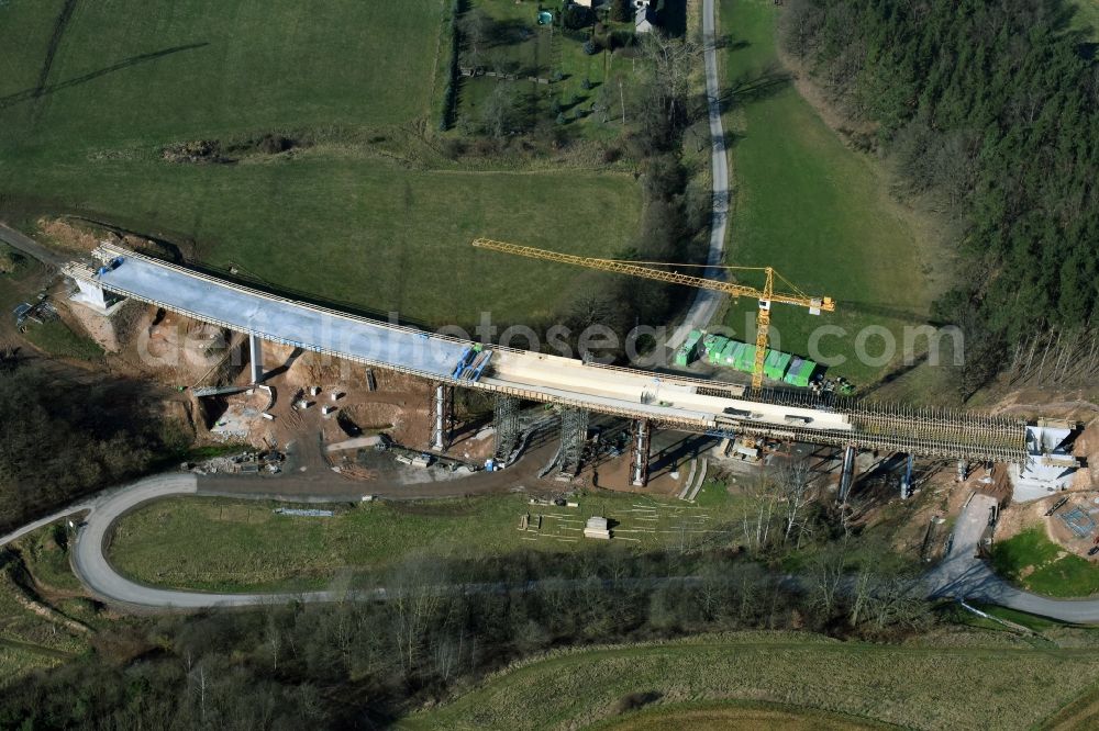 Bad Salzungen from the bird's eye view: Construction of road bridge Bruecke about Leimbachtal (BW 5) of B 62 OU local bypass in Bad Salzungen in the state Thuringia