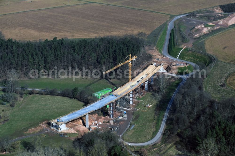 Aerial photograph Bad Salzungen - Construction of road bridge Bruecke about Leimbachtal (BW 5) of B 62 OU local bypass in Bad Salzungen in the state Thuringia