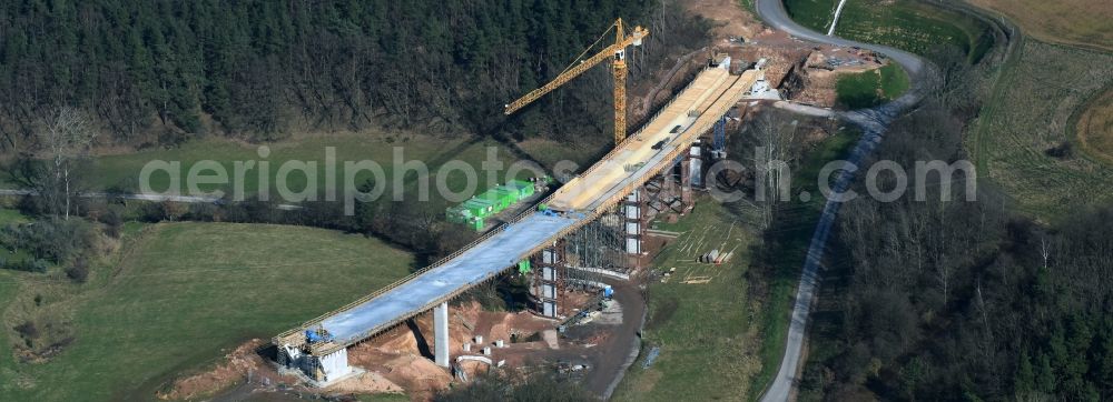 Bad Salzungen from above - Construction of road bridge Bruecke about Leimbachtal (BW 5) of B 62 OU local bypass in Bad Salzungen in the state Thuringia