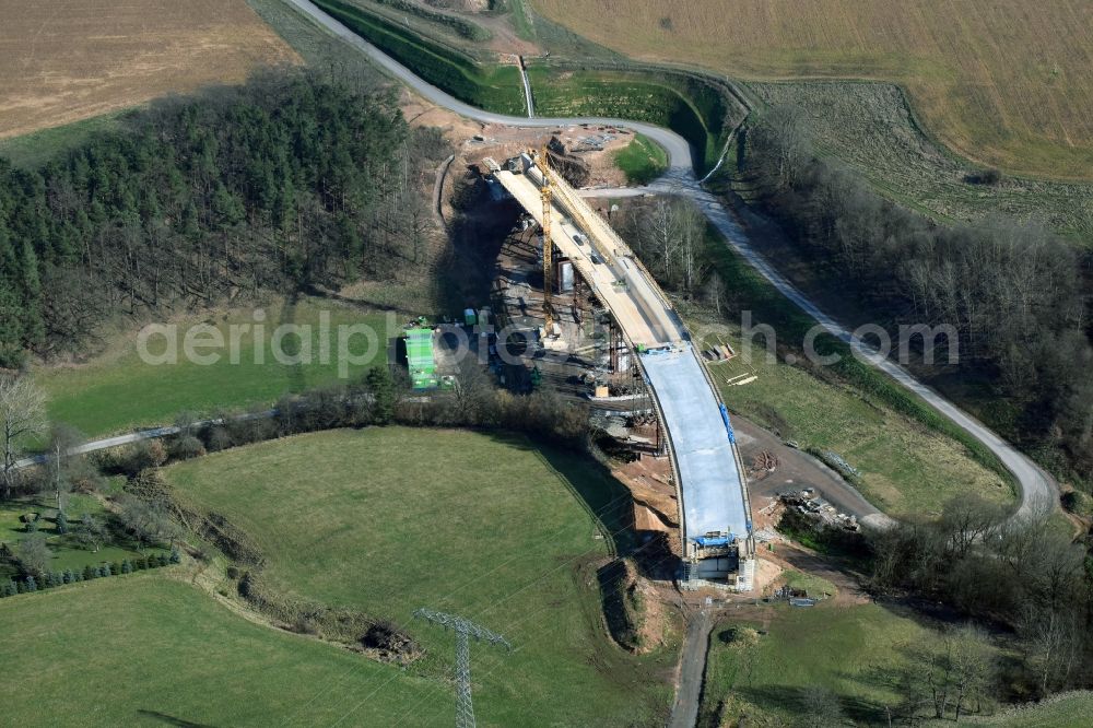 Aerial photograph Bad Salzungen - Construction of road bridge Bruecke about Leimbachtal (BW 5) of B 62 OU local bypass in Bad Salzungen in the state Thuringia