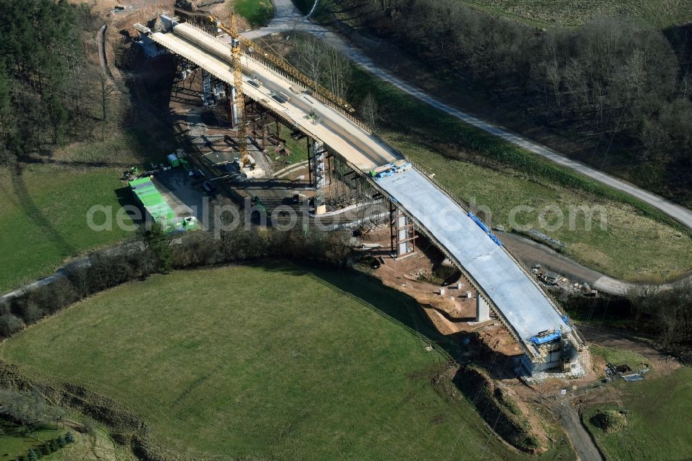 Bad Salzungen from above - Construction of road bridge Bruecke about Leimbachtal (BW 5) of B 62 OU local bypass in Bad Salzungen in the state Thuringia