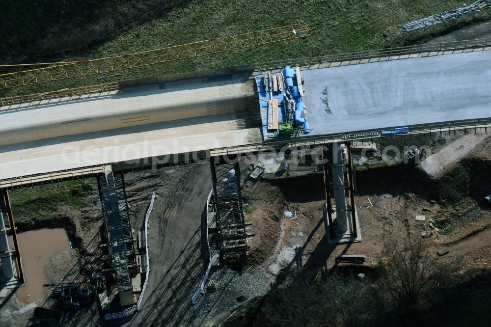 Bad Salzungen from the bird's eye view: Construction of road bridge Bruecke about Leimbachtal (BW 5) of B 62 OU local bypass in Bad Salzungen in the state Thuringia