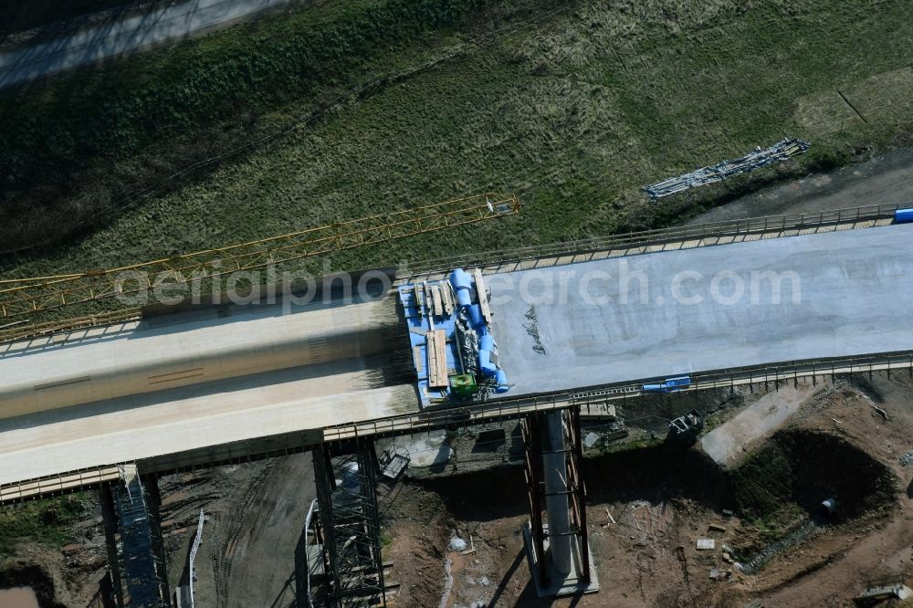 Aerial image Bad Salzungen - Construction of road bridge Bruecke about Leimbachtal (BW 5) of B 62 OU local bypass in Bad Salzungen in the state Thuringia