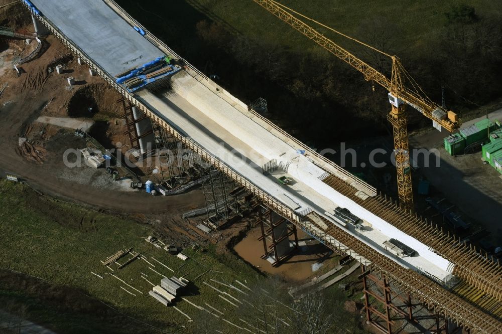 Aerial image Bad Salzungen - Construction of road bridge Bruecke about Leimbachtal (BW 5) of B 62 OU local bypass in Bad Salzungen in the state Thuringia