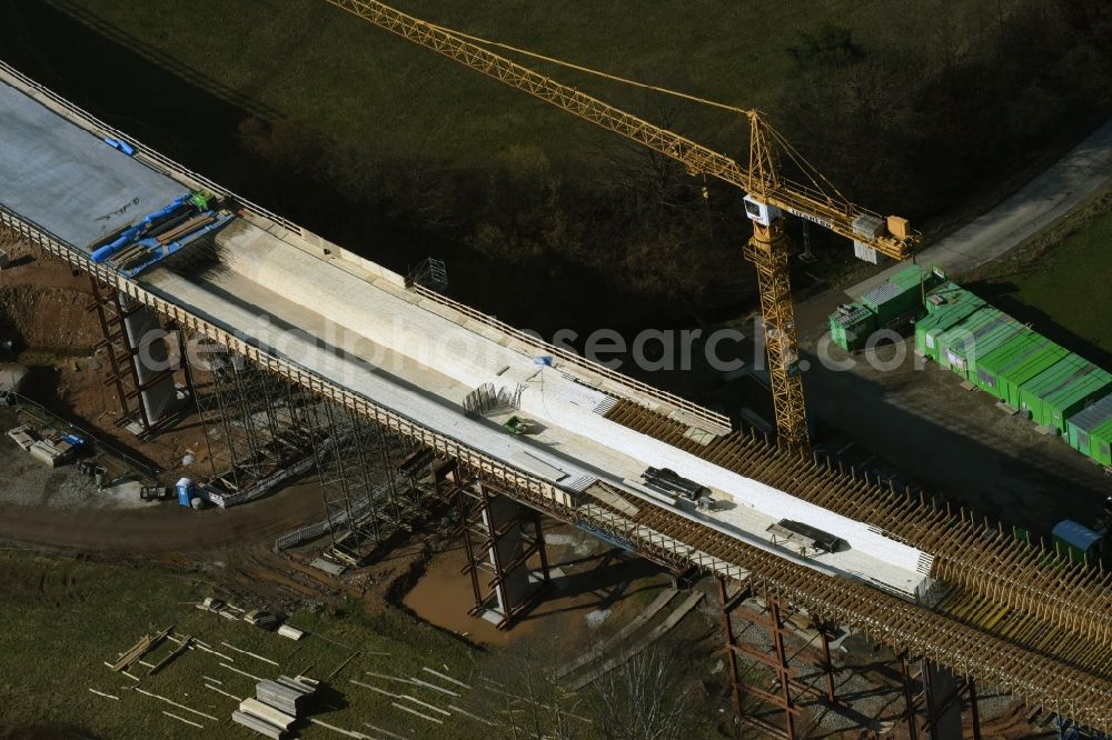 Aerial photograph Bad Salzungen - Construction of road bridge Bruecke about Leimbachtal (BW 5) of B 62 OU local bypass in Bad Salzungen in the state Thuringia