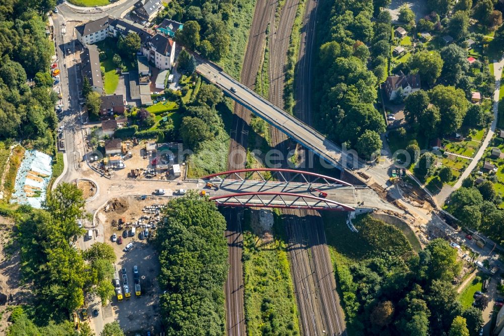 Bochum from the bird's eye view: Construction of road bridge of Buselohbruecke in Bochum in the state North Rhine-Westphalia, Germany. The bridge will connect the Harpener Str. with the Buselohstrasse