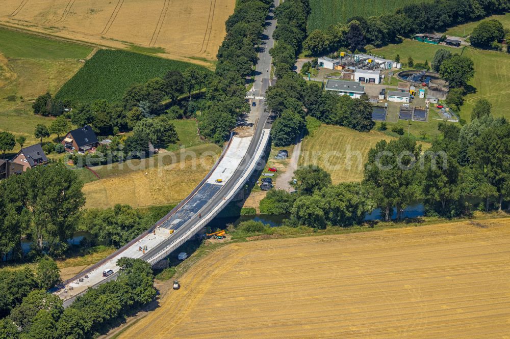 Aerial image Krudenburg - Construction of road bridge Dinslakener Strasse about the Lippe in Krudenburg at Ruhrgebiet in the state North Rhine-Westphalia, Germany