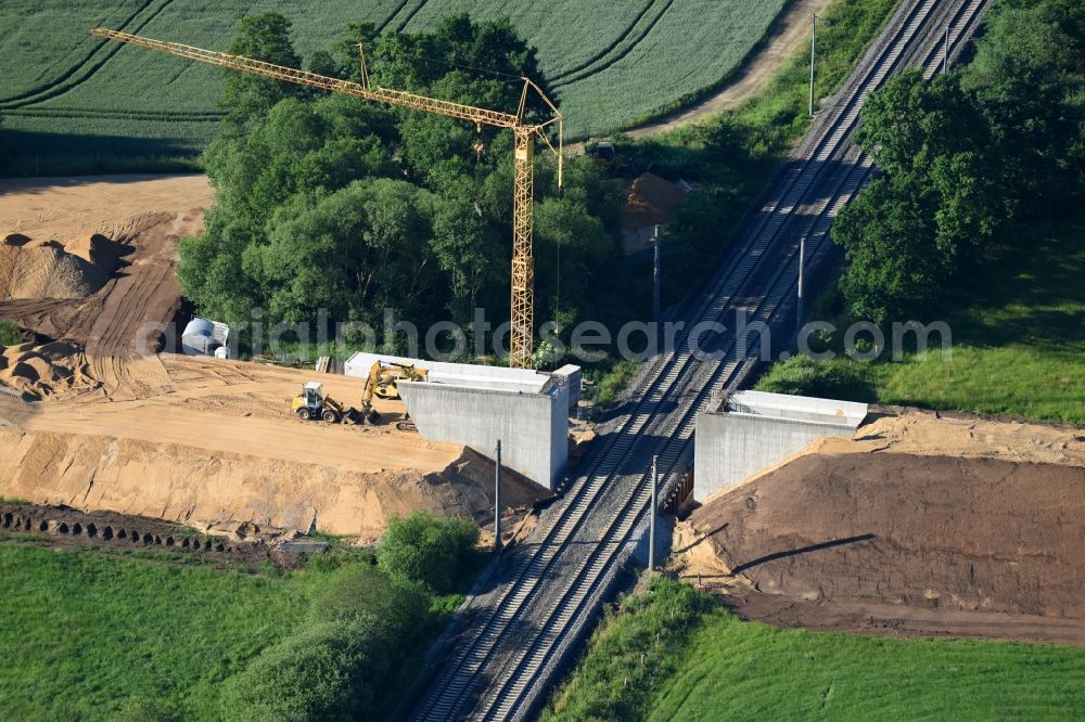 Aerial photograph Doberlug-Kirchhain - Construction of road bridge through the STRABAG AG in Doberlug-Kirchhain in the state Brandenburg, Germany