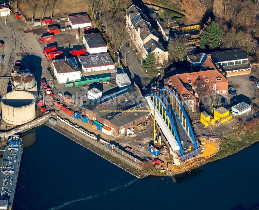 Aerial photograph Duisburg - Construction of road bridge at the Gartroper street in the district Obermeiderich in Duisburg in the state North Rhine-Westphalia