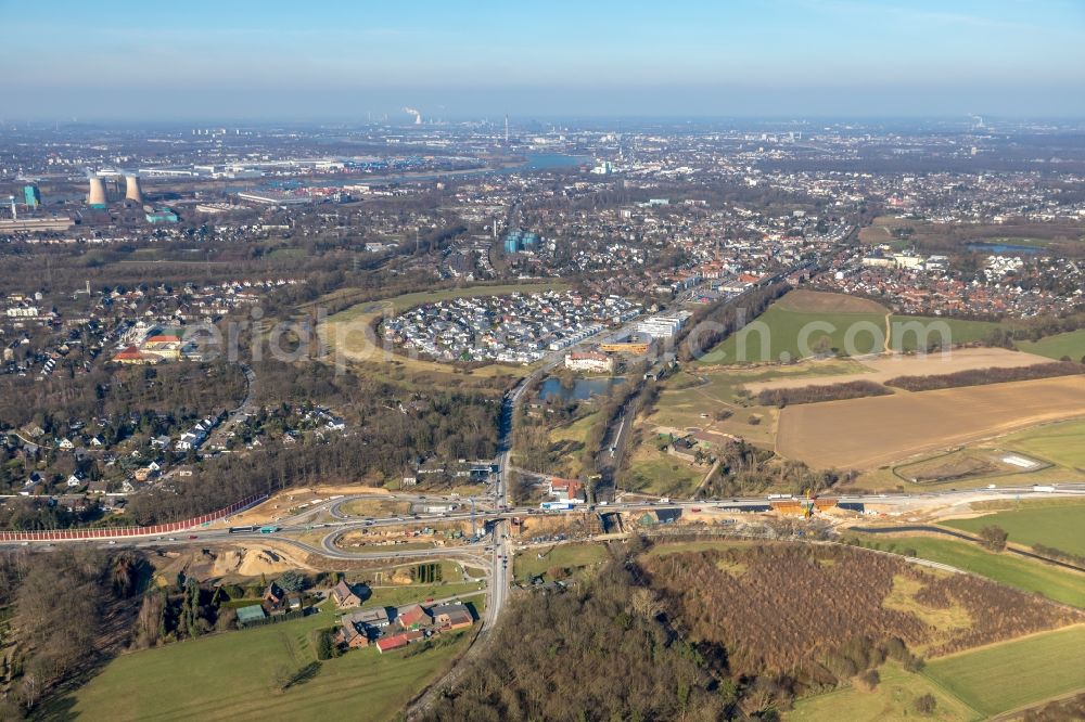 Duisburg from the bird's eye view: Construction of road bridge Krefelder Strasse B288 in Duisburg in the state North Rhine-Westphalia, Germany